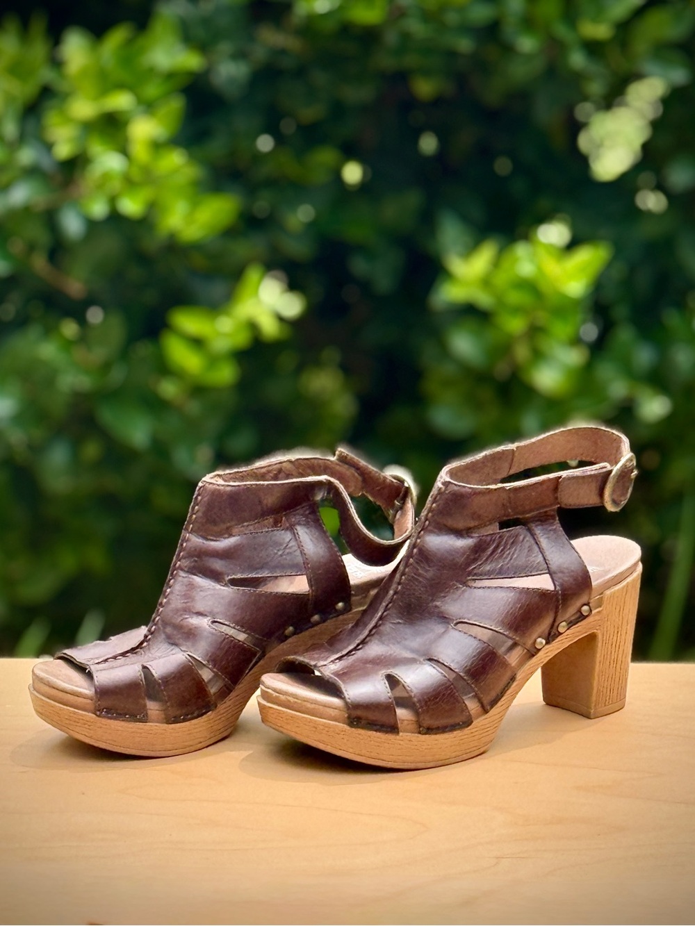 Dansko Demetra Brown Leather Caged Platform Sandals Heels EUR 36 US 5.5 to 6